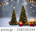 A Christmas tree in new year decorations. Garlands and bokeh burning candle. 108336144