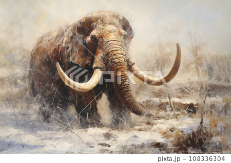 Image of a mammoth with long and large tusks., Wildlife., Ancient animals. 108336304