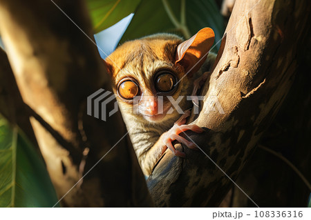 Image of tarsier monkey tarsius syrichta on the tree in natural jungle. Wildlife Animals. 108336316