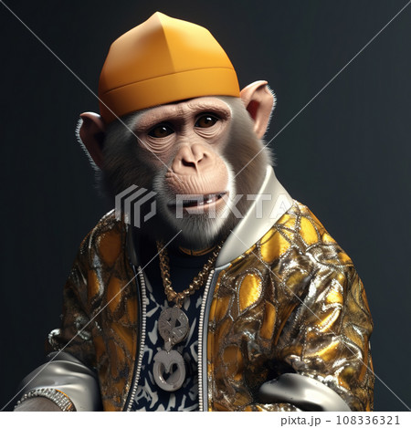 Image of portrait of a monkey hip hop outfit costume, Fashion. 108336321