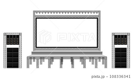 white stage and white screen with spotlight on the truss system on the white background	 108336341
