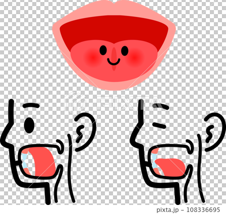 口蓋に付いた舌と位置が下がった舌の図 108336695