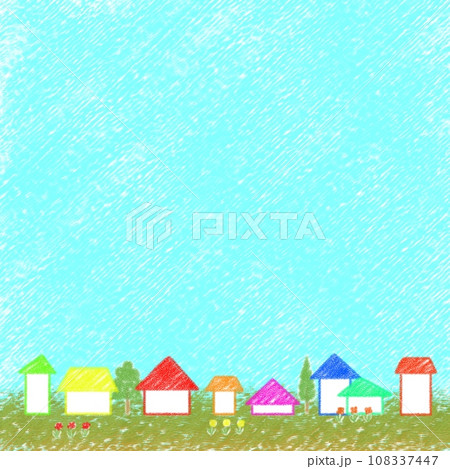 緑豊かな住宅街と青空のクレヨンアート【1:1】 108337447