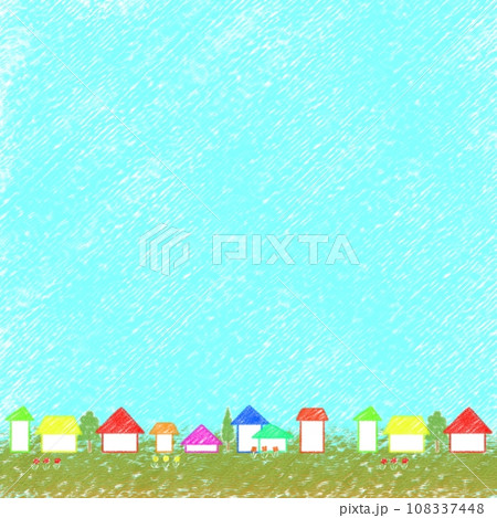 緑豊かな住宅街と青空のクレヨンアート【1:1】 108337448