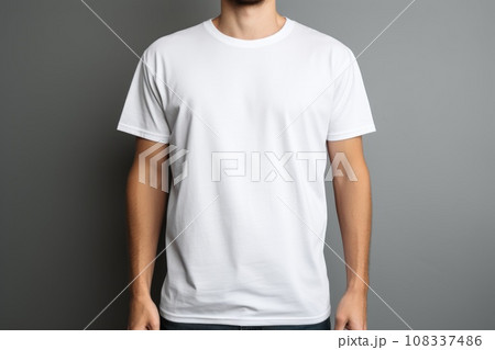 White blank t shirt mock up. Men on grey background 108337486