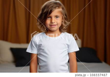 White blank t shirt mock up. Girl in room background 108337487