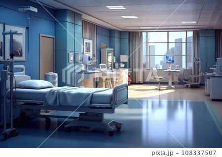 Empty Hospital room with comfortable medical equipped and beds 108337507