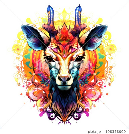 Colorful giraffe mandala art on white background. Design print for t-shirt Colorful giraffe mandala art on white background. Design print for t-shirt 108338000