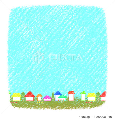 緑豊かな住宅街と青空のクレヨンアート【1:1】 緑豊かな住宅街と青空のクレヨンアート【1:1】 108338140