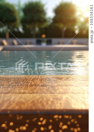 the wet floor by the pool outside, in summer 108338161