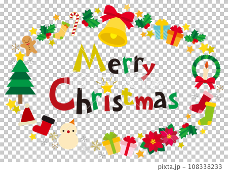 聖誕物品橢圓形框架橫幅/透明白色背景 聖誕物品橢圓形框架橫幅/透明白色背景 108338233