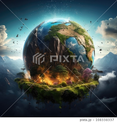 Illustration of planet Earth with light and clouds in outer space Illustration of planet Earth with light and clouds in outer space 108338337