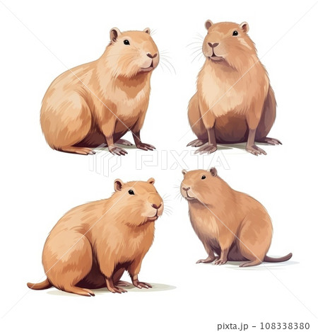 Set of Cute cartoon capybaras in flat style on white 108338380