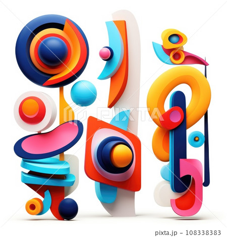 Set of 3d abstract shapes in cartoon style on white background 108338383