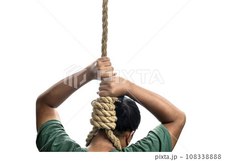 Man hanged in rope with a hangman noose knot Man hanged in rope with a hangman noose knot 108338888