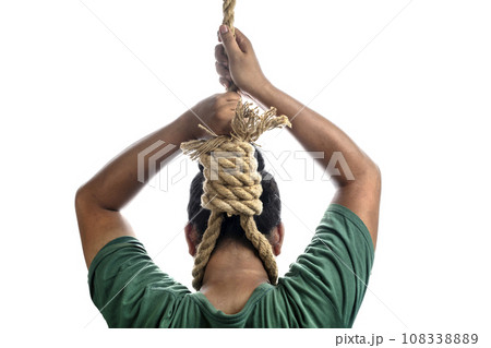 Man hanged in rope with a hangman noose knot Man hanged in rope with a hangman noose knot 108338889