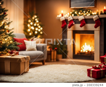 クリスマスデコレーション 冬のリビング 暖炉 無人: バリエーション多数 108339244