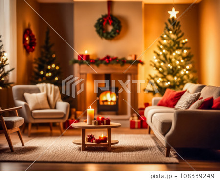 クリスマスデコレーション 冬のリビング 無人: バリエーション多数 108339249