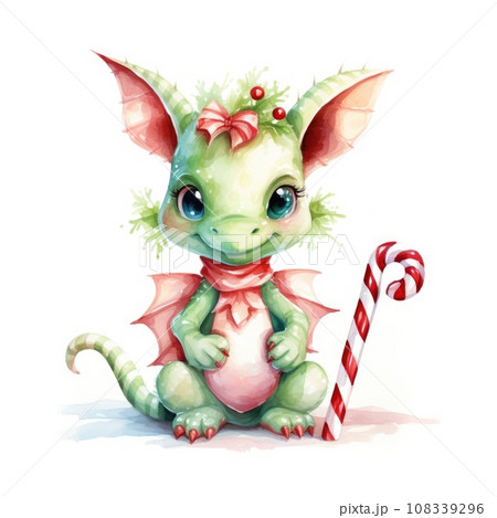 Fantasy watercolor christmas dragon with gift boxes. Symbol of the year 2024. Generative AI 108339296