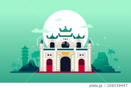 Quan Thanh Temple - modern colored vector illustration 108339447