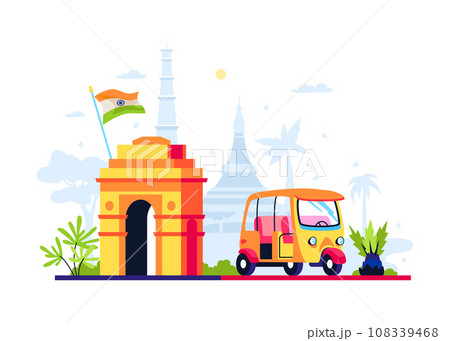Landmarks of India - modern colored vector illustration 108339468