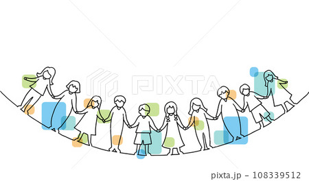 手をつなぐ子ども達の線画イラスト 手をつなぐ子ども達の線画イラスト 108339512