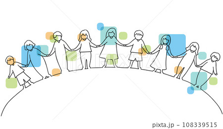 手をつなぐ子ども達の線画イラスト 手をつなぐ子ども達の線画イラスト 108339515
