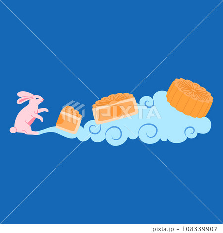 Cartoon Color Mid Autumn Festival Concept Asian Culture. Vector illustration of Character Moon Rabbit, Moon Cake Traditional Dessert and Chinese Cloud Cartoon Color Mid Autumn Festival Concept Asian Culture. Vector illustration of Character Moon Rabbit, Moon Cake Traditional Dessert and Chinese Cloud 108339907