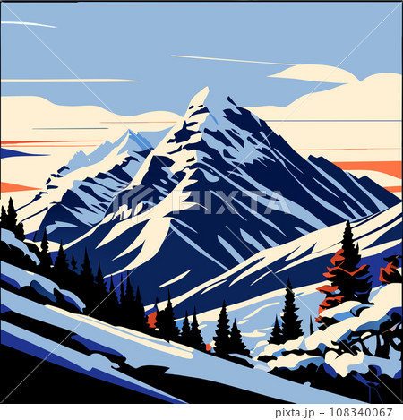 Winter night time snowy mountains high landscape vector 108340067