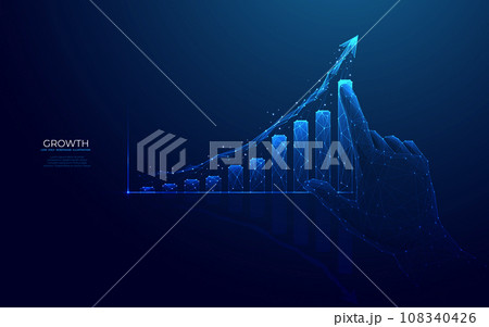 Growth graph chart. Digital hand pointing arrow up and histogram bar. Growth graph chart. Digital hand pointing arrow up and histogram bar. 108340426