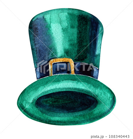 Green hat Patrick. Watercolor illustration on white background 108340443