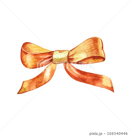 Graceful golden bow isolated on white background. Watercolor illustration 108340446