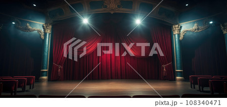 The red curtains of the stage are opening for the theater show The red curtains of the stage are opening for the theater show 108340471