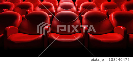 Empty cinema hall with red seats. Movie theatre Empty cinema hall with red seats. Movie theatre 108340472