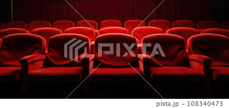 Empty cinema hall with red seats. Movie theatre Empty cinema hall with red seats. Movie theatre 108340473