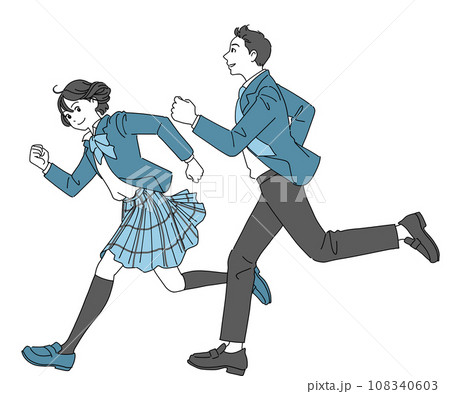 走り出す元気な男女の学生 走り出す元気な男女の学生 108340603
