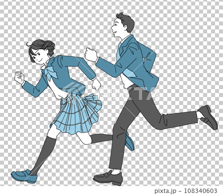 Energetic male and female students starting to run 108340603