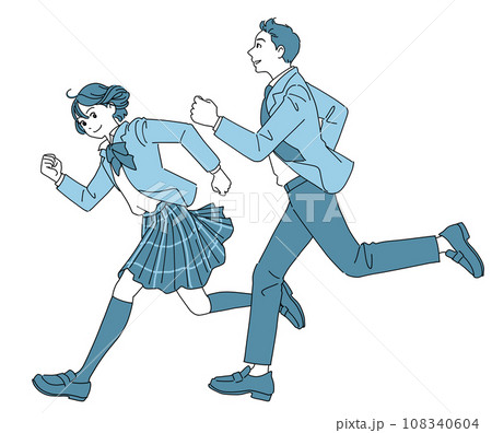 走り出す元気な男女の学生 108340604