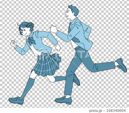 Energetic male and female students starting to run 108340604
