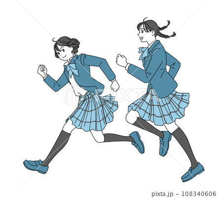 走り出す元気な女子学生たち 108340606