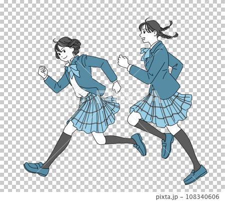 走り出す元気な女子学生たち 108340606