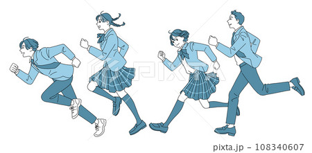 走り出す元気な男女の学生たち 108340607