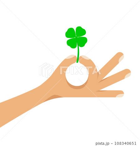 Human Hand Holding Four-Leaf Clover Flat Style Vector Illustration 108340651