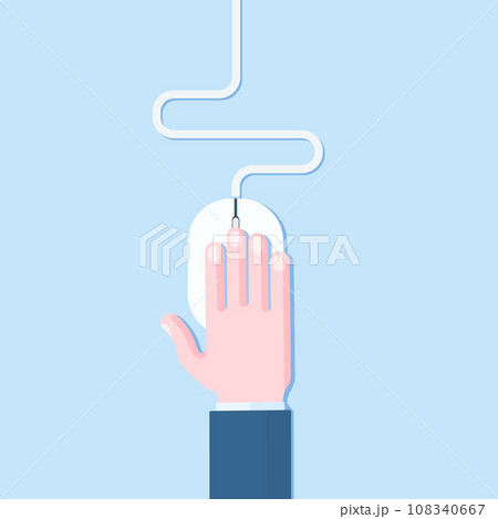 Hand on Computer Mouse Flat Concept Vector Illustration Hand on Computer Mouse Flat Concept Vector Illustration 108340667