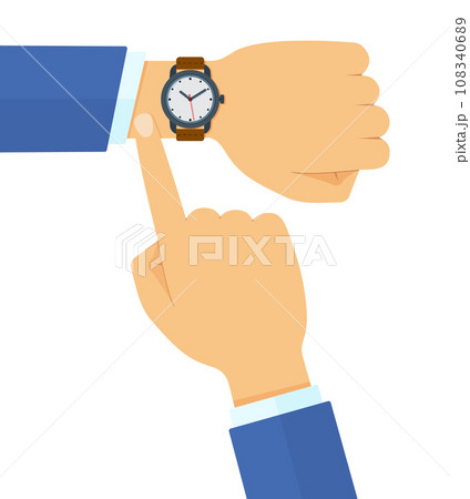 Businessman in Suit Checking Time on His Classic Watch Flat vector Illustration 108340689