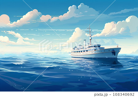 大海原とクルーザーと豪華客船 108340692