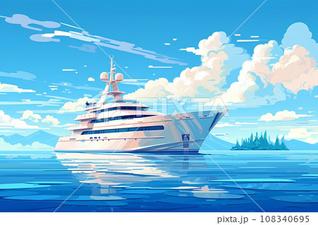 大海原とクルーザーと豪華客船 108340695