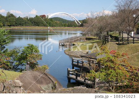 道の駅どんぶり会館横の杉焼池と稚児岩大橋 108341023