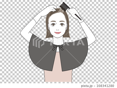 一個微笑著把白髮染到根部的女人 一個微笑著把白髮染到根部的女人 108341280