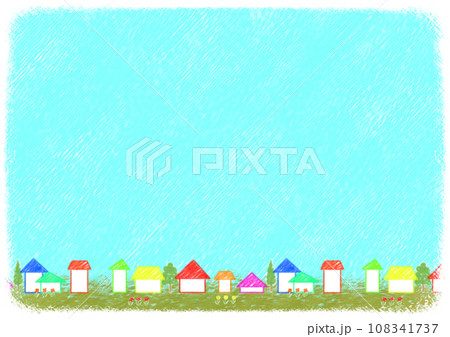 緑豊かな住宅街と青空のクレヨンアート【A4・横】 緑豊かな住宅街と青空のクレヨンアート【A4・横】 108341737